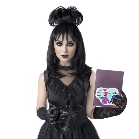 Lydia Deetz Wig Beetlejuice Cosplay Halloween With Wig Cap And Choker New - Picture 1 of 6